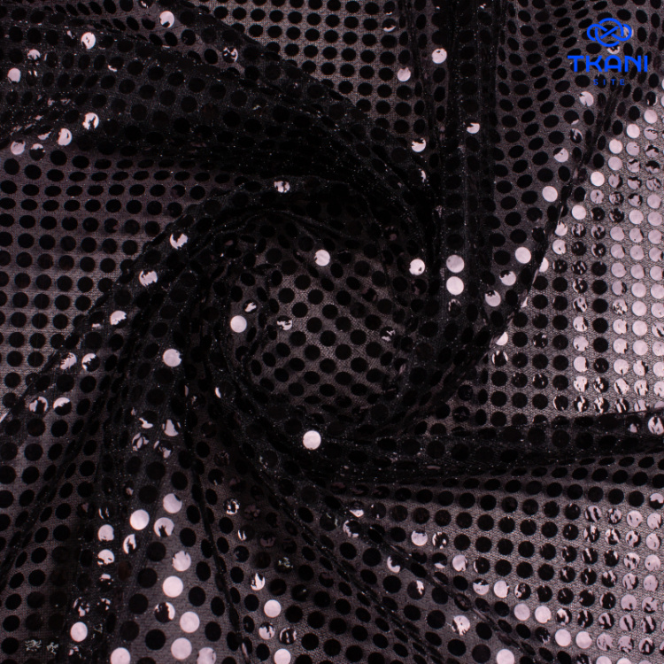 2598.Пайетки на сетке. Черный. Уценка!!!