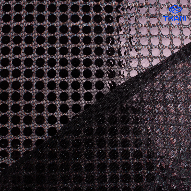 2598.Пайетки на сетке. Черный. Уценка!!! от Tkani.site