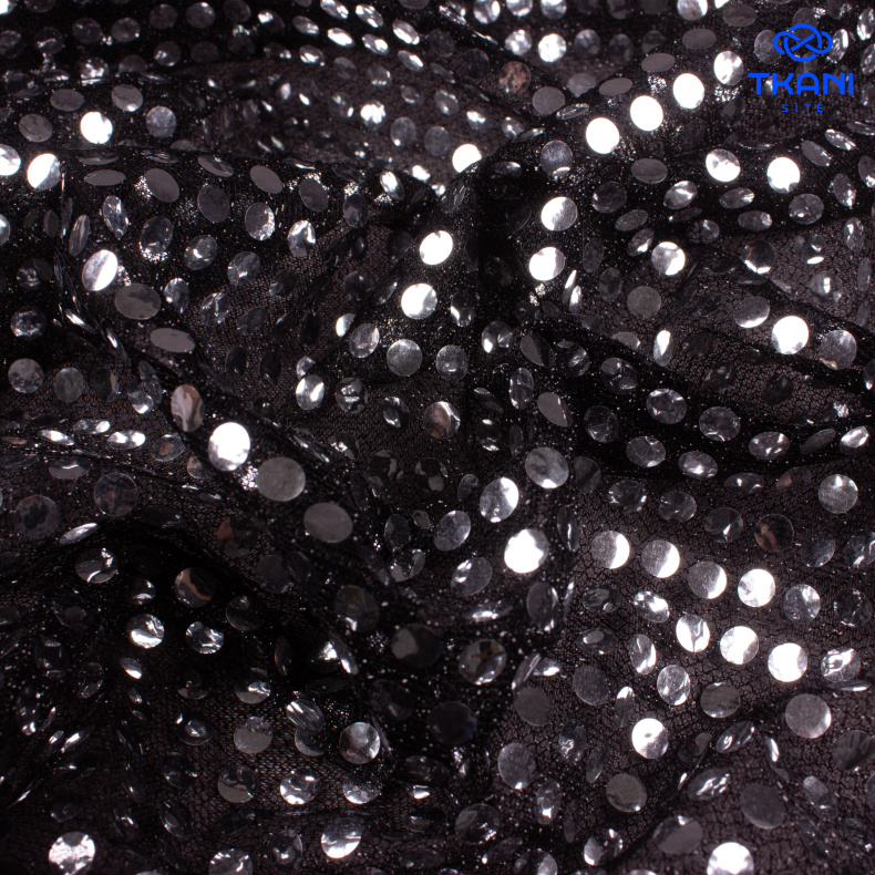 2599.Пайетки на сетке. Серебро. Уценка!!! от Tkani.site