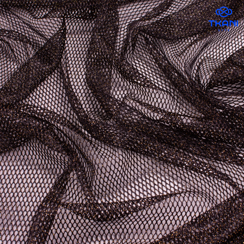 5109. Сетка с метанитом. Черный\золотой. от Tkani.site