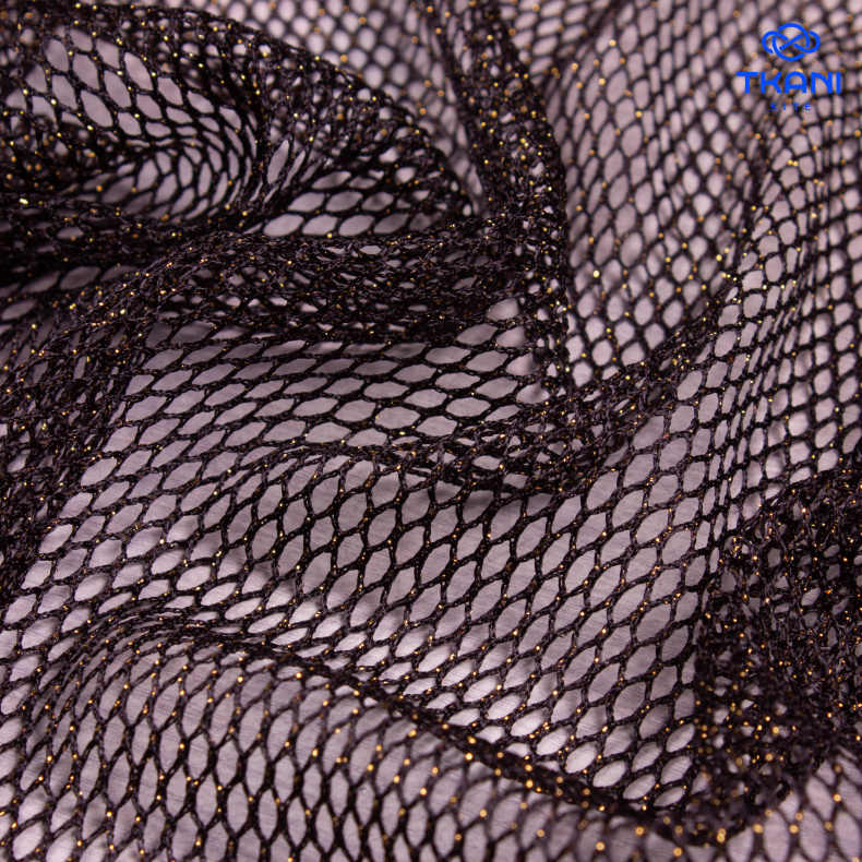 5109. Сетка с метанитом. Черный\золотой. от Tkani.site