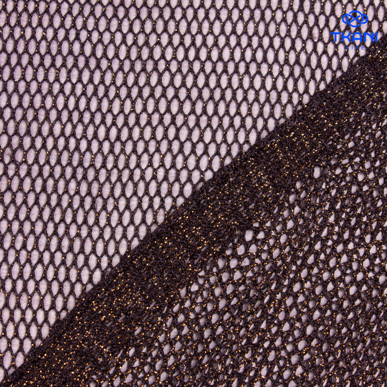 5109. Сетка с метанитом. Черный\золотой. от Tkani.site