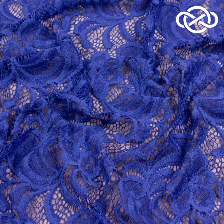 7352. Гипюр с фестончатыми краями. Синий. - фото 2