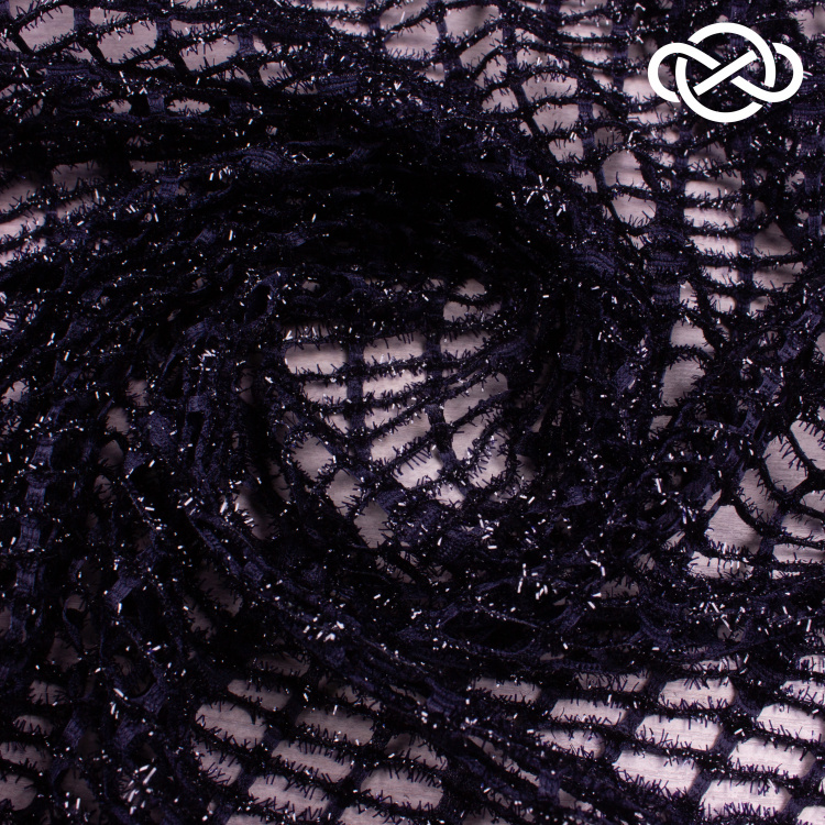 7543. Ажурное трикотажное полотно. С люрексом. Темно-синий. - фото 1