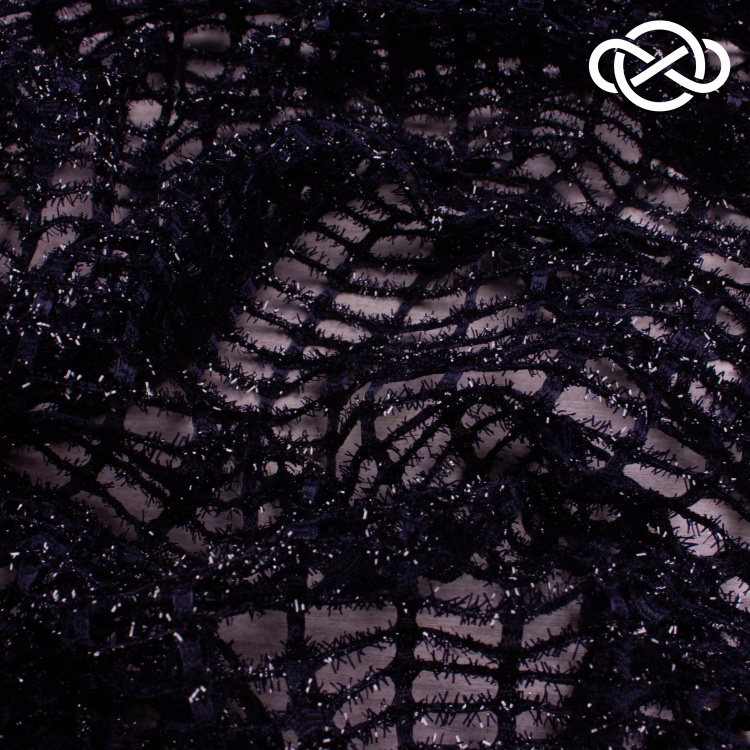 7543. Ажурное трикотажное полотно. С люрексом. Темно-синий. - фото 2