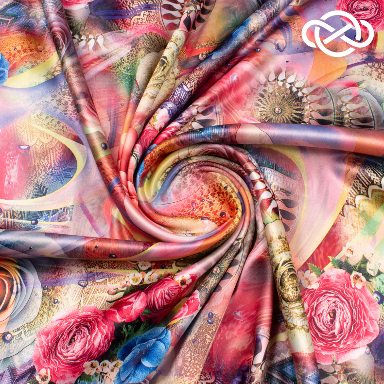 10098. Конкурс!!! Атлас сэндвич. Принт от Tkani.site