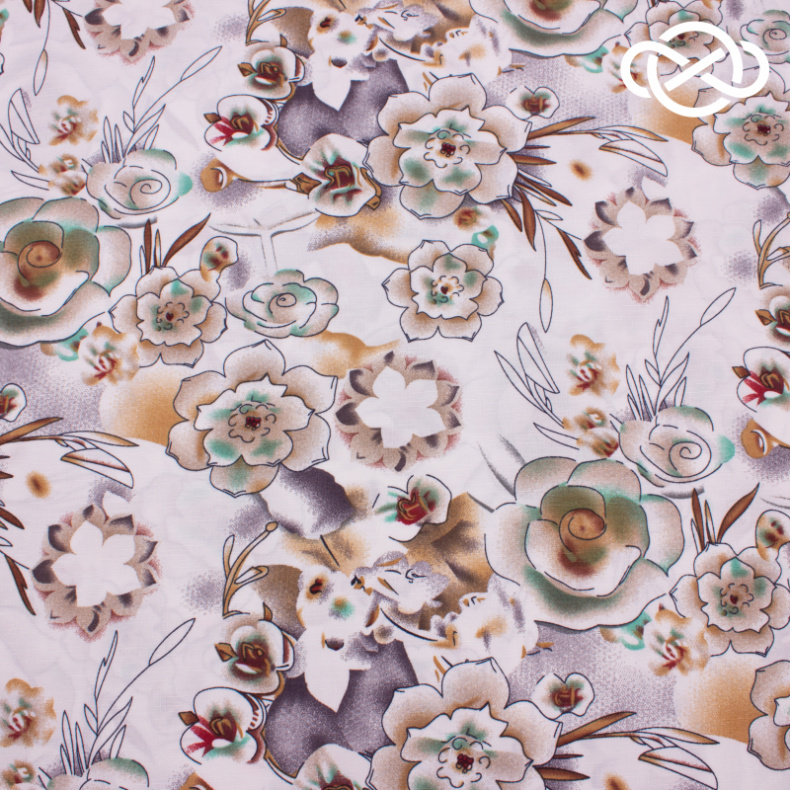 10247. Плательная под лён. Принт от Tkani.site