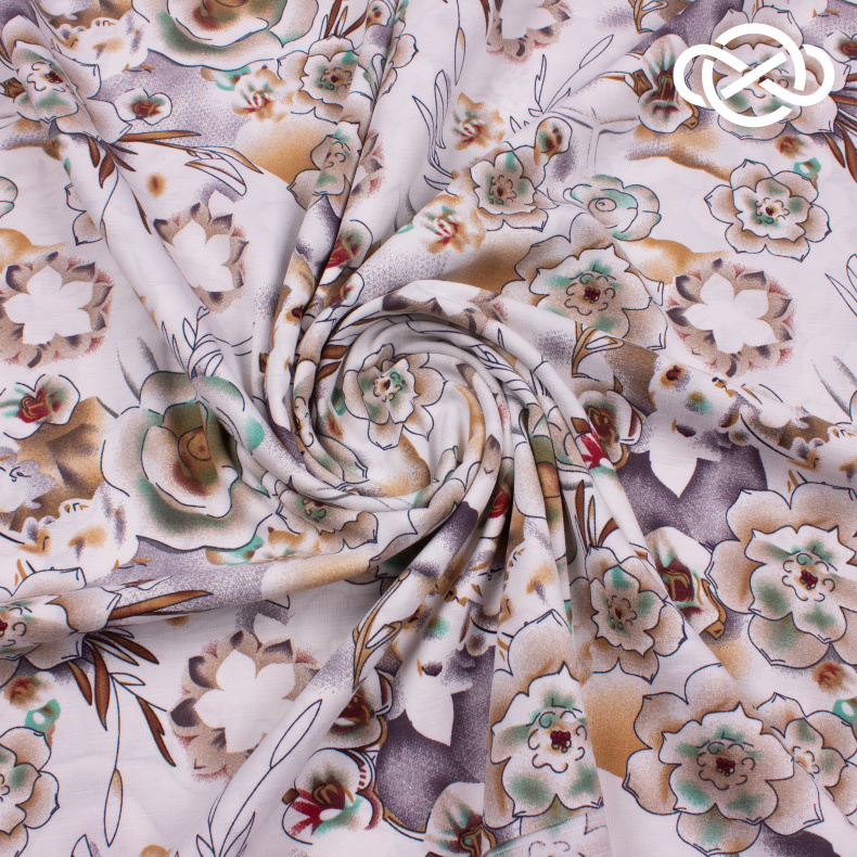 10247. Плательная под лён. Принт от Tkani.site