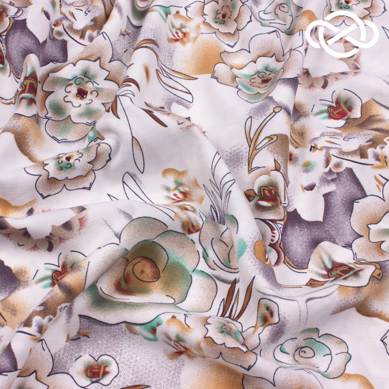 10247. Плательная под лён. Принт от Tkani.site