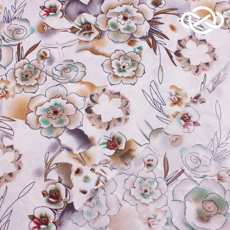 10247. Плательная под лён. Принт от Tkani.site