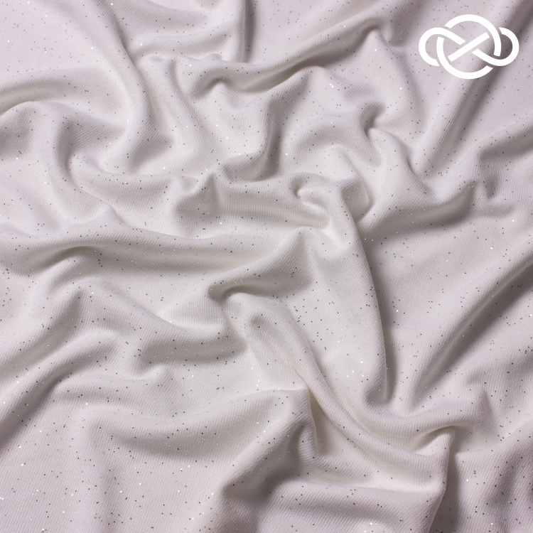 10331. Трикотажное полотно с глиттером. Молочный - фото 1