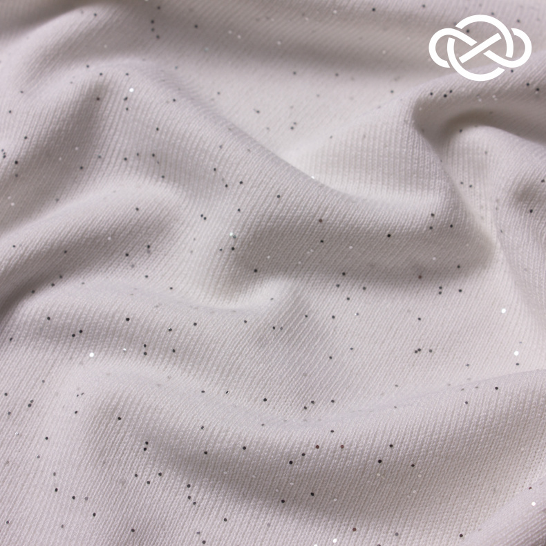 10331. Трикотажное полотно с глиттером. Молочный от Tkani.site