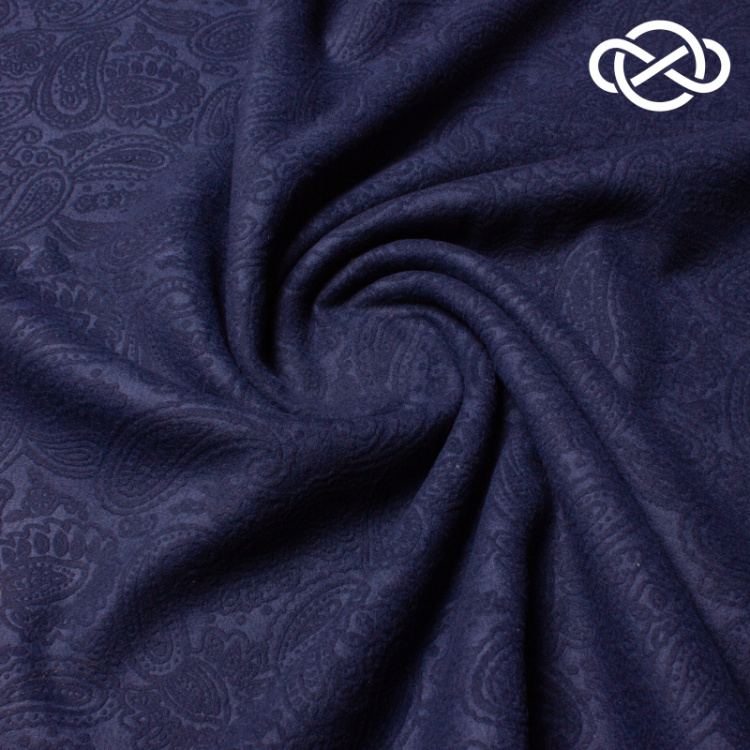 10385. Пальтовая поливискоза. Жаккард. Темно-синий