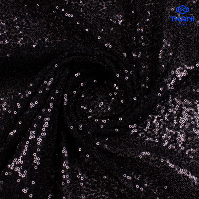 2077.Пайетки на сетке. Черный. Уценка!!! от Tkani.site