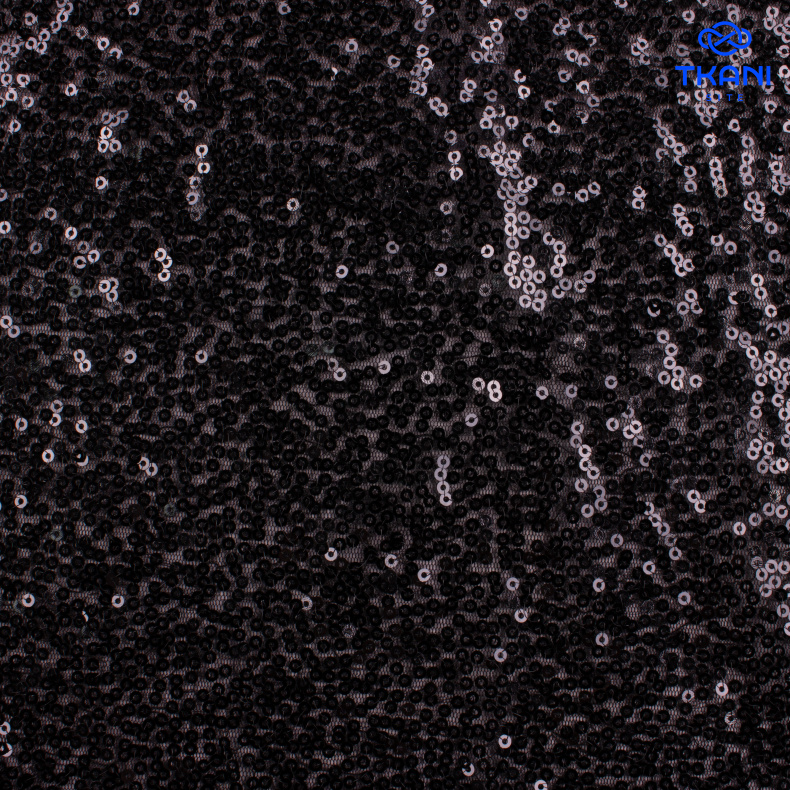 2077.Пайетки на сетке. Черный. Уценка!!! от Tkani.site
