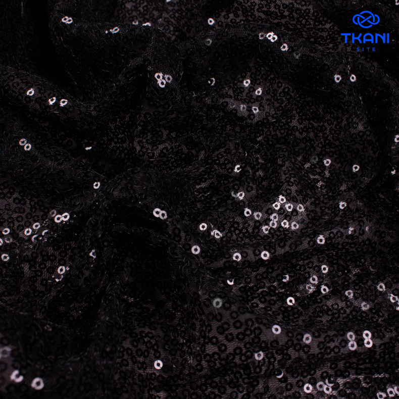 2077.Пайетки на сетке. Черный. Уценка!!! от Tkani.site