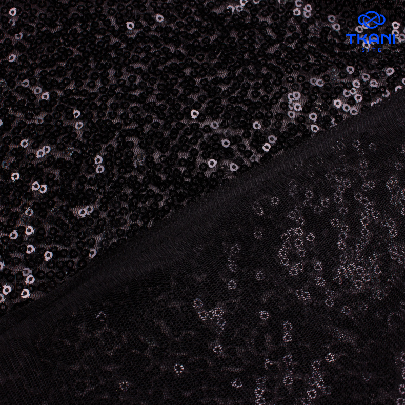 2077.Пайетки на сетке. Черный. Уценка!!! от Tkani.site