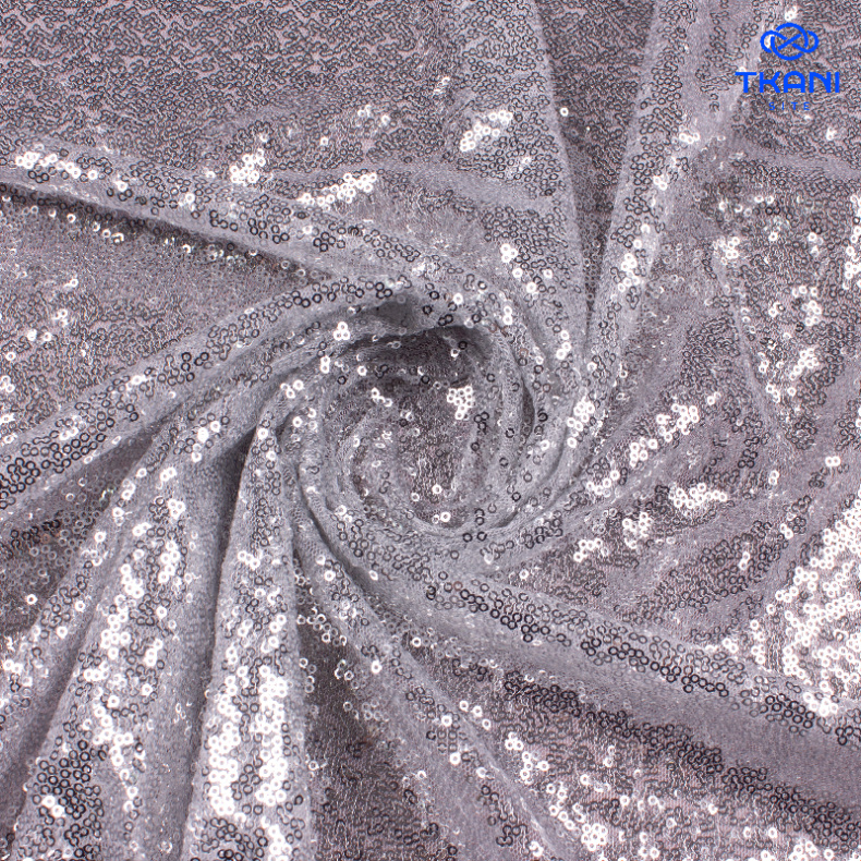 2079.Пайетки на сетке. Серебро от Tkani.site