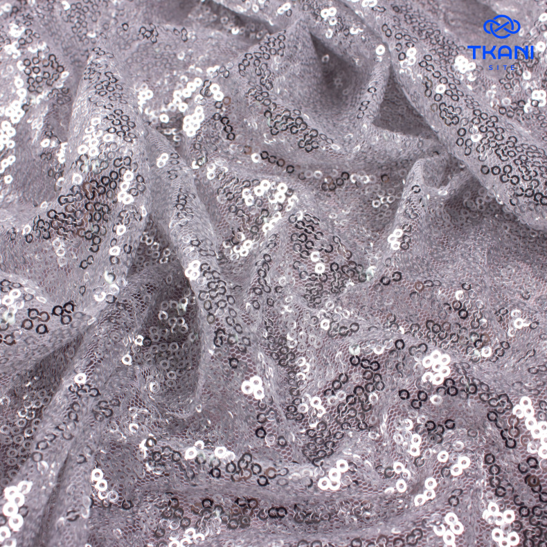 2079.Пайетки на сетке. Серебро от Tkani.site