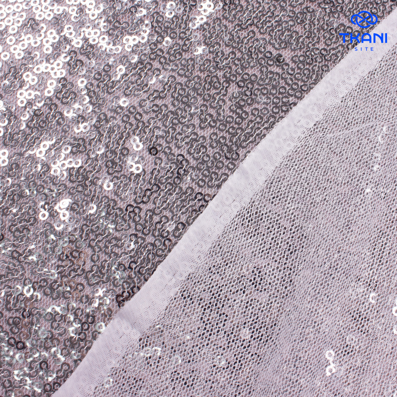2079.Пайетки на сетке. Серебро от Tkani.site