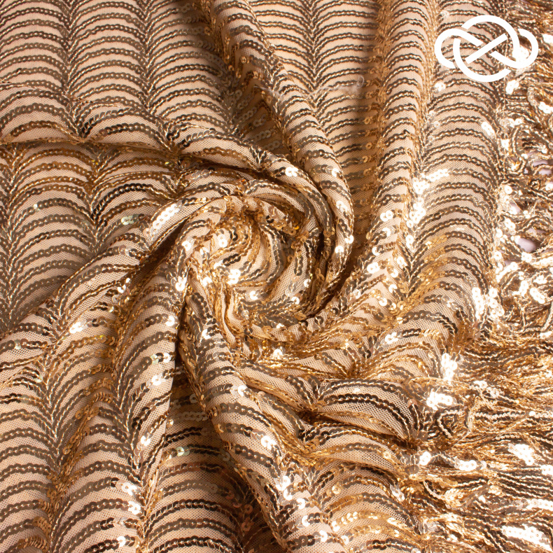 8486. Пайетки на сетке. Gold. от Tkani.site