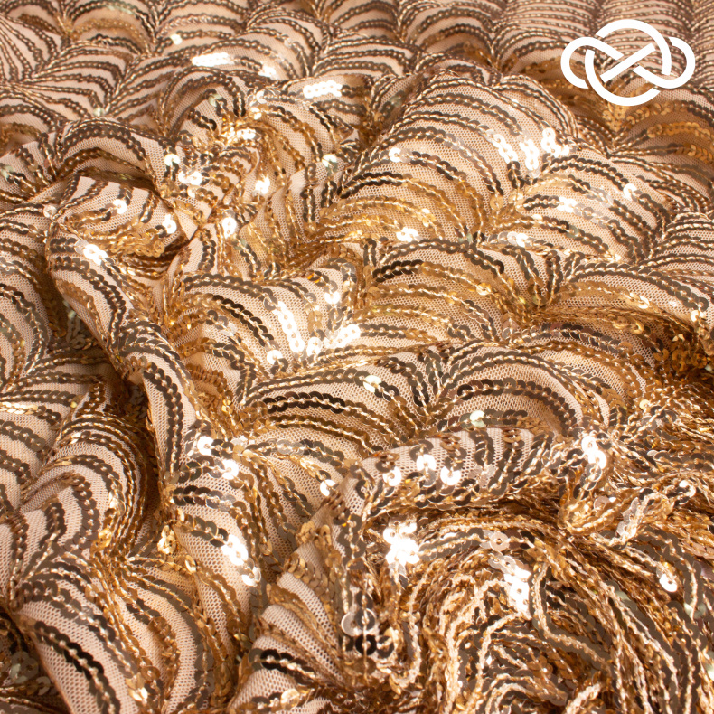 8486. Пайетки на сетке. Gold. от Tkani.site
