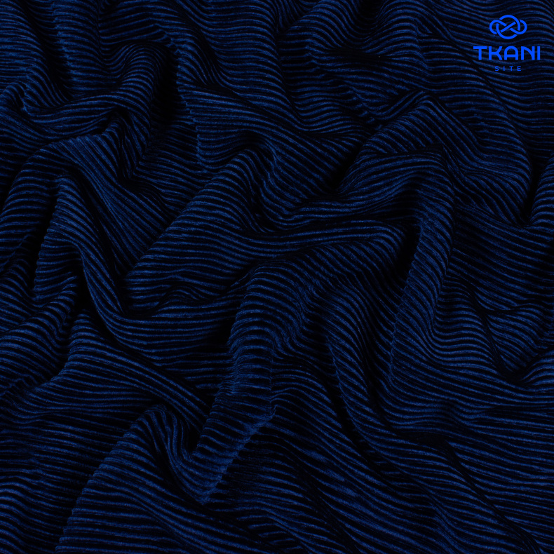 1075. Трикотажное полотно. Бархат. Гофре. Темно-синий. от Tkani.site