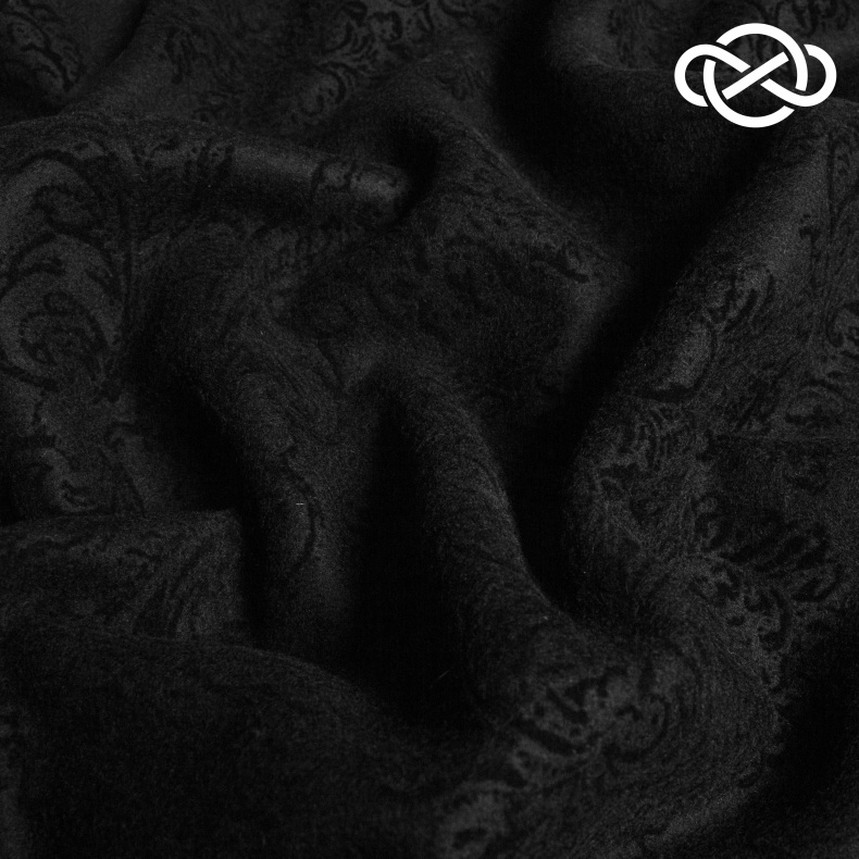9834. Тонкая пальтовая шерсть. Принт флоком в цвет. Черный. от Tkani.site