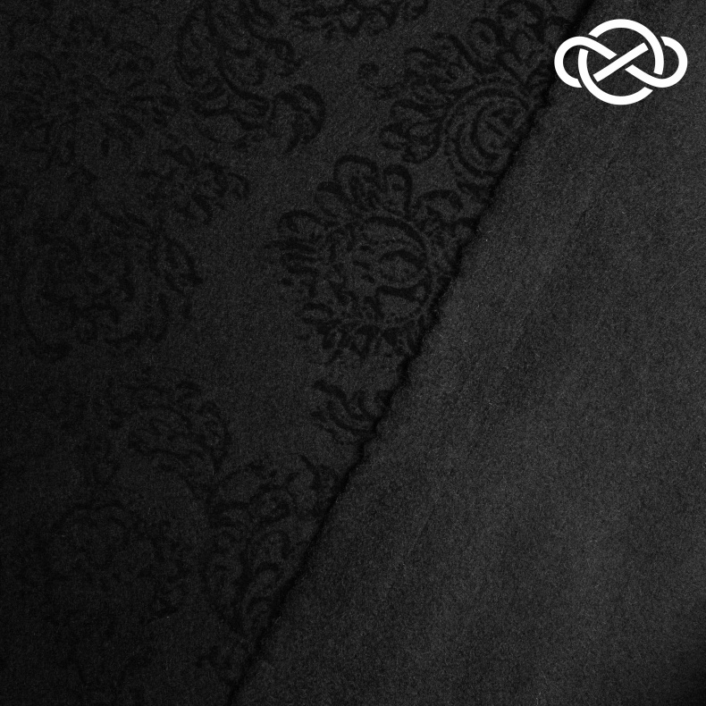 9834. Тонкая пальтовая шерсть. Принт флоком в цвет. Черный. от Tkani.site