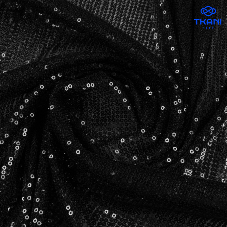 91922. Пайетки на сетке. Черный от Tkani.site