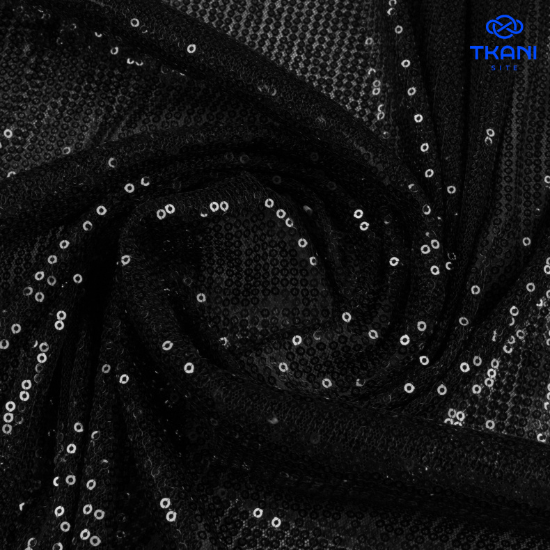 91922. Пайетки на сетке. Черный от Tkani.site