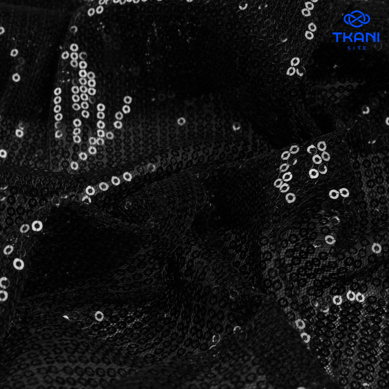 91922. Пайетки на сетке. Черный от Tkani.site