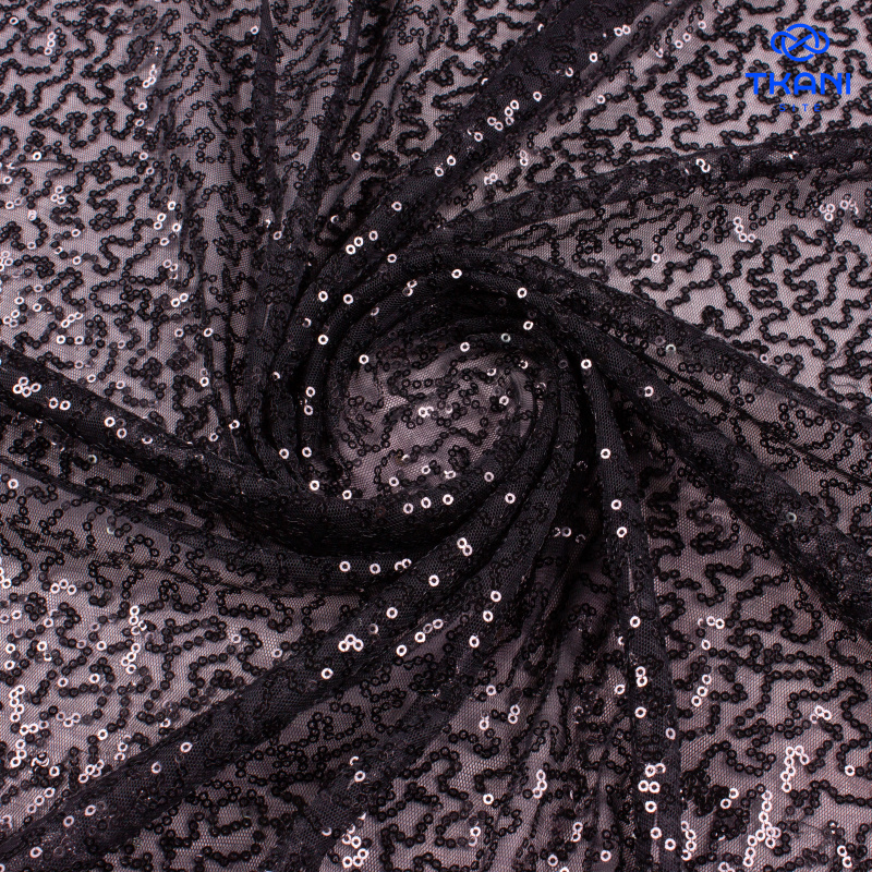 78522. Пайетки на сетке. Черный.