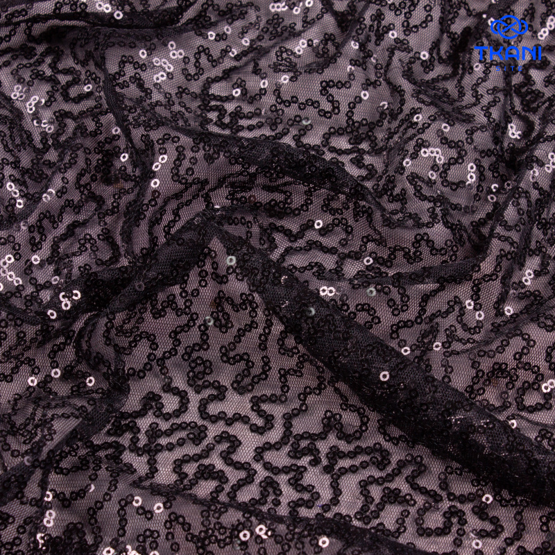 78522. Пайетки на сетке. Черный.