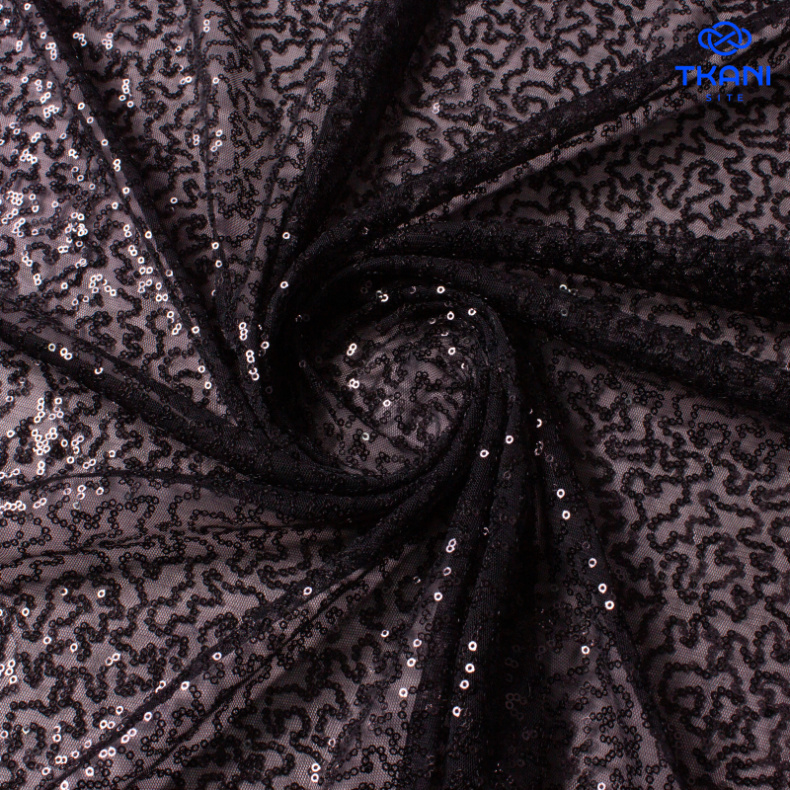 2214-2.Пайетки на сетке. Черный от Tkani.site