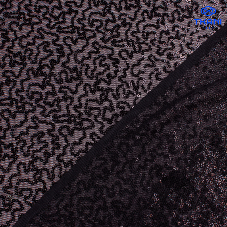 2214-2.Пайетки на сетке. Черный от Tkani.site