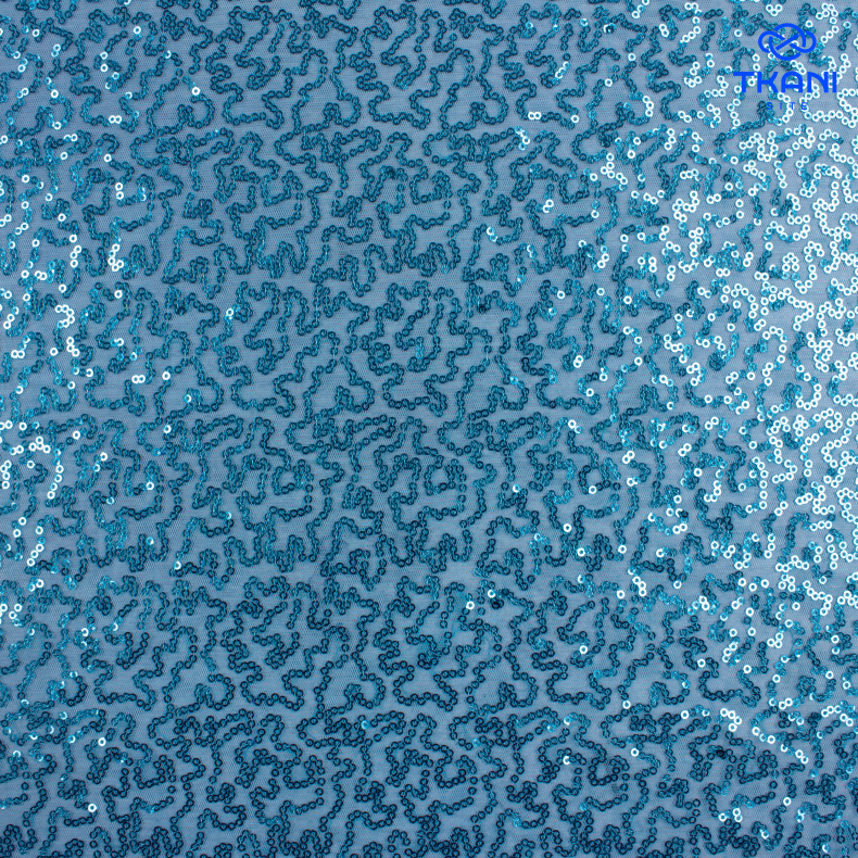 2267.Пайетки на сетке. Голубой Атолл. Уценка!!! от Tkani.site