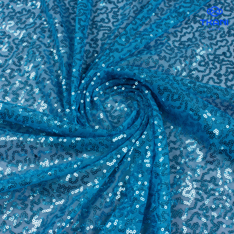 2267.Пайетки на сетке. Голубой Атолл. Уценка!!! от Tkani.site