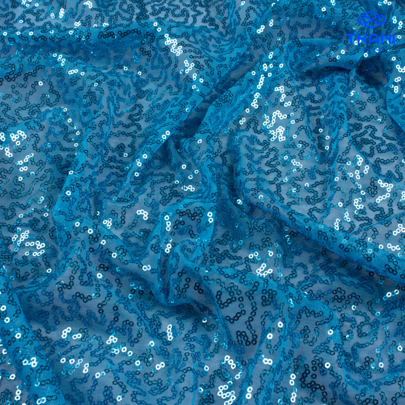 2267.Пайетки на сетке. Голубой Атолл. Уценка!!! от Tkani.site