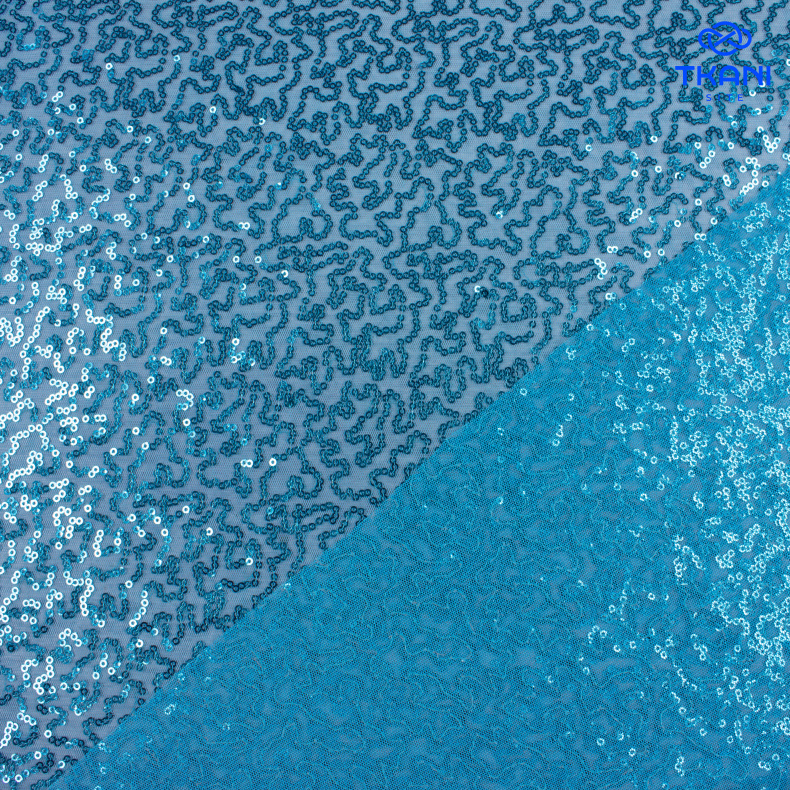 2267.Пайетки на сетке. Голубой Атолл. Уценка!!! от Tkani.site