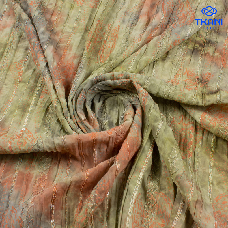 1361. Шифон крэш. Тай-дай. С вышивкой сутажной лентой и пайетками. Принт. от Tkani.site