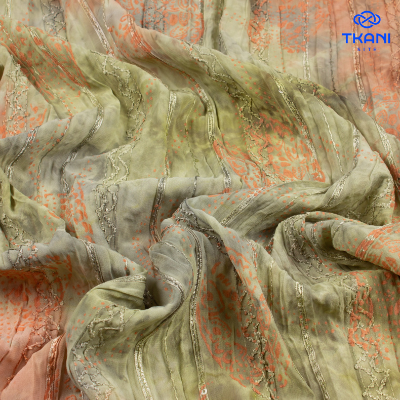 1361. Шифон крэш. Тай-дай. С вышивкой сутажной лентой и пайетками. Принт. от Tkani.site