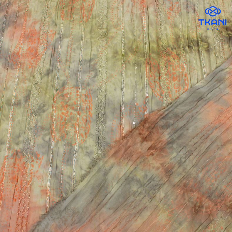 1361. Шифон крэш. Тай-дай. С вышивкой сутажной лентой и пайетками. Принт. от Tkani.site