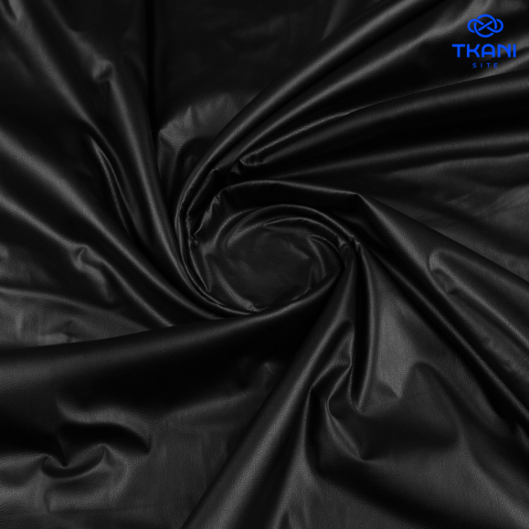 1383. Экокожа на микрофлисе. Черный.