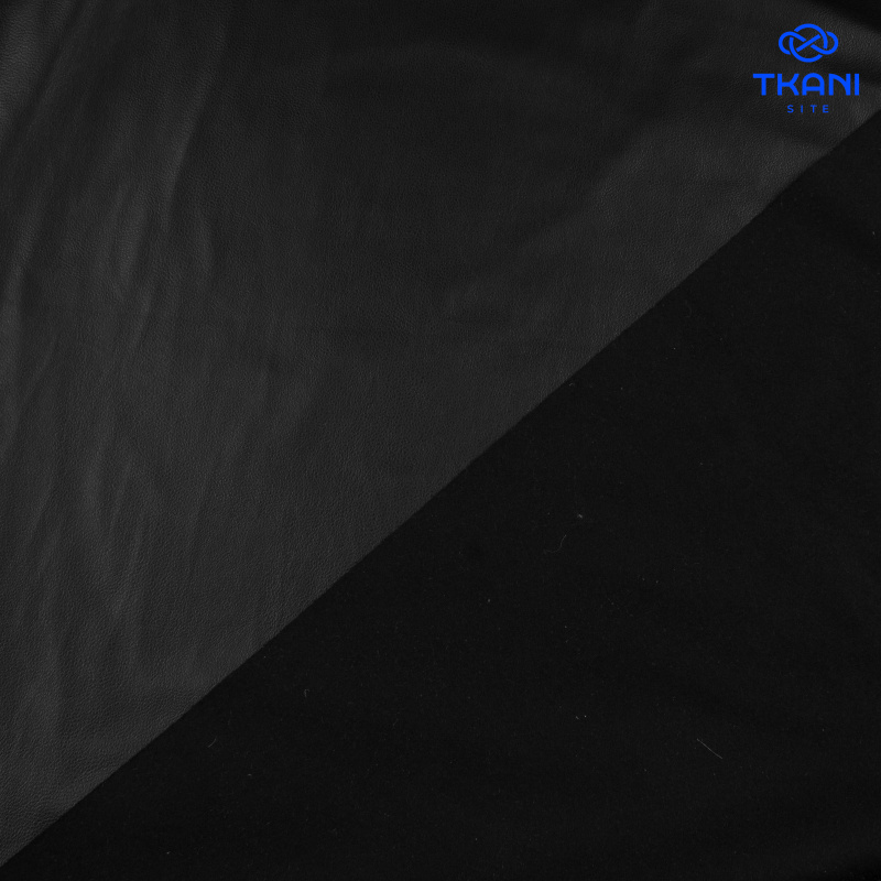 1383. Экокожа на микрофлисе. Черный.