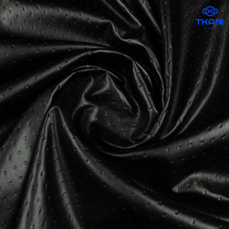 80595. Экокожа на тонком флисе. Тиснение. Черный.