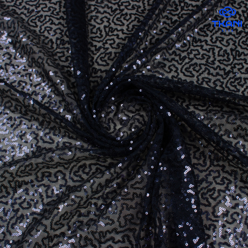 80231. Пайетки на сетке. Темно-синий.