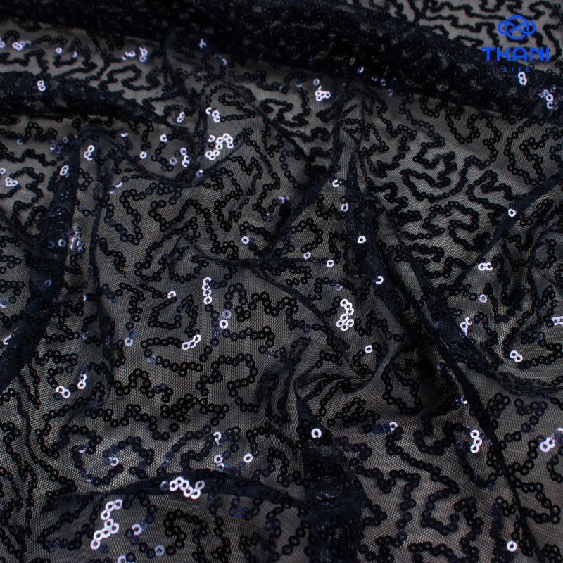 80231. Пайетки на сетке. Темно-синий.