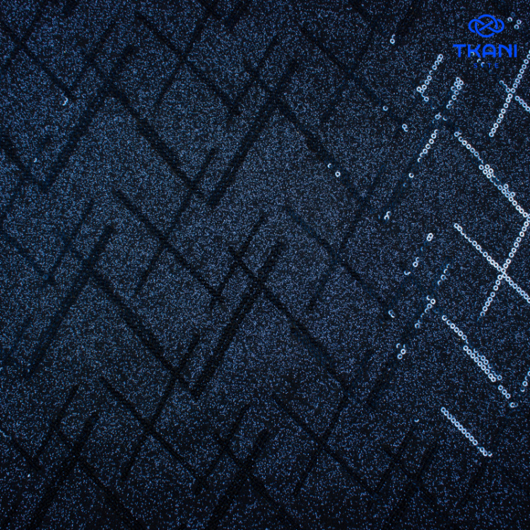 79851. Трикотажное полотно с глиттером и пайетками.  Синий.