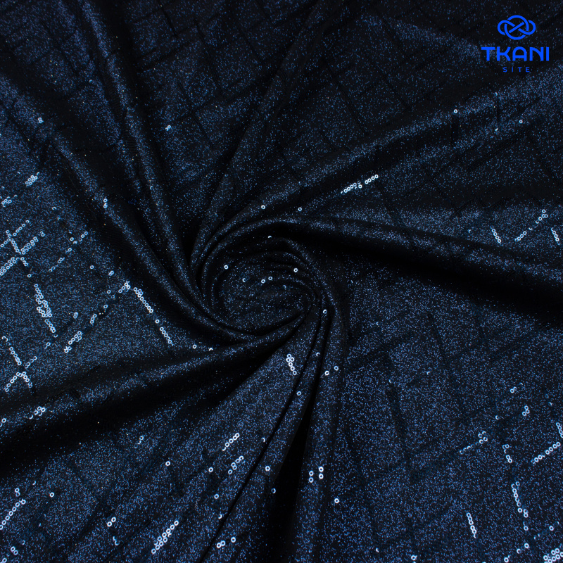 79851. Трикотажное полотно с глиттером и пайетками.  Синий.